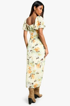 Floral Angel Sleeve Midaxi Dress