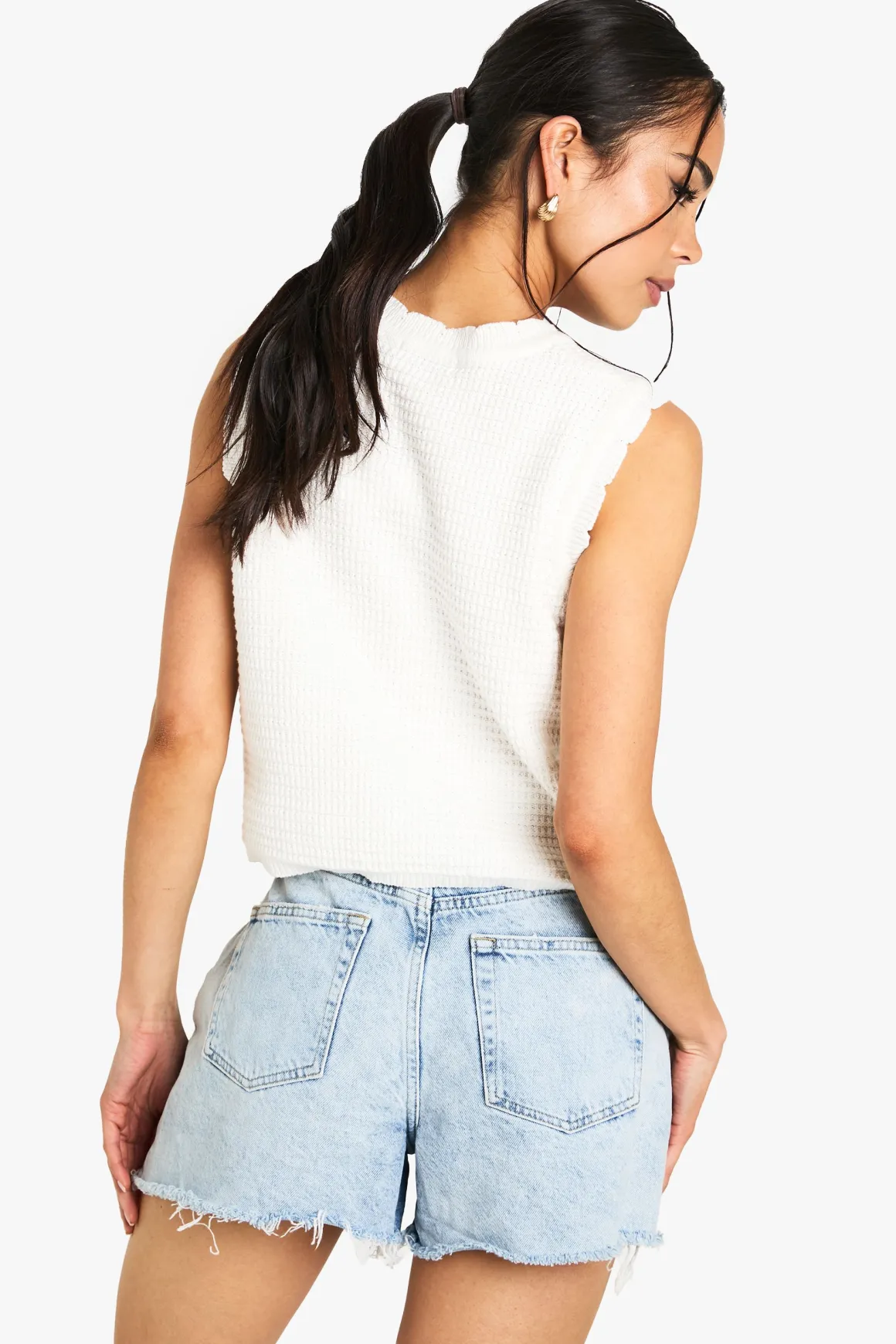 Floral Appliqué Crochet Knitted Top