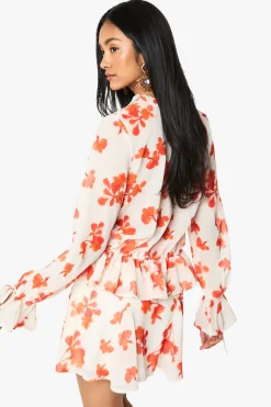 Floral Chiffon Blouse à Volants