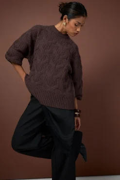 Fluffy Cable Knit Crew Neck Jumper