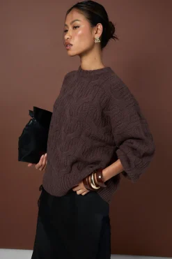 Fluffy Cable Knit Crew Neck Jumper