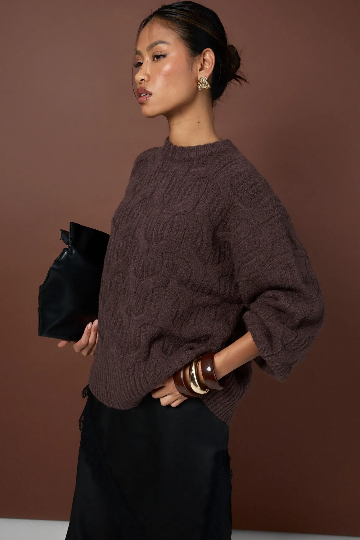 Fluffy Cable Knit Crew Neck Jumper