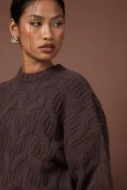 Fluffy Cable Knit Crew Neck Jumper