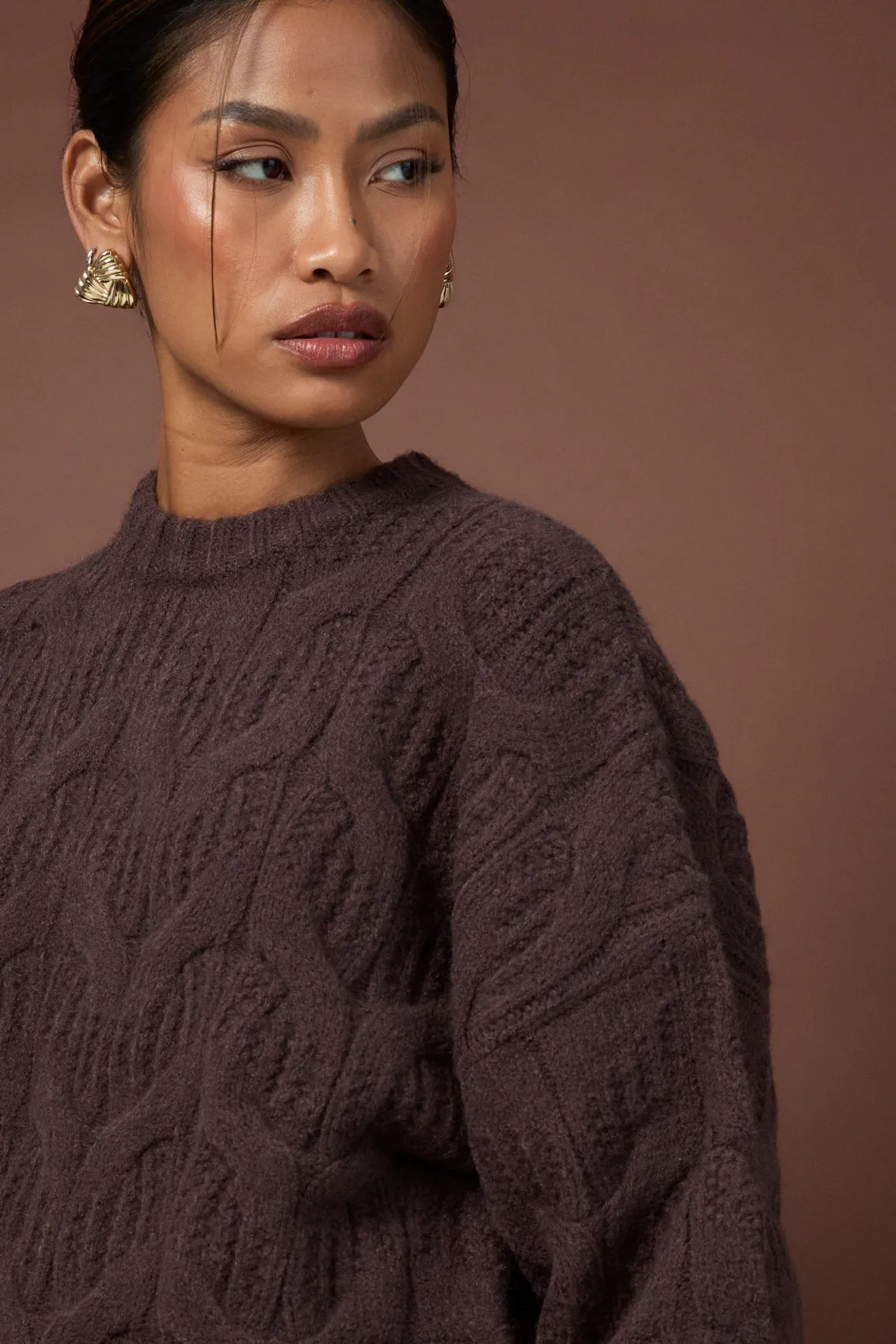 Fluffy Cable Knit Crew Neck Jumper