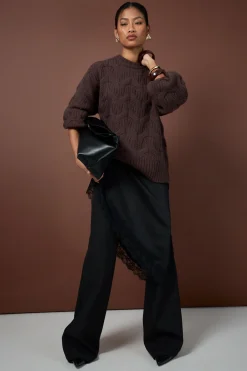 Fluffy Cable Knit Crew Neck Jumper