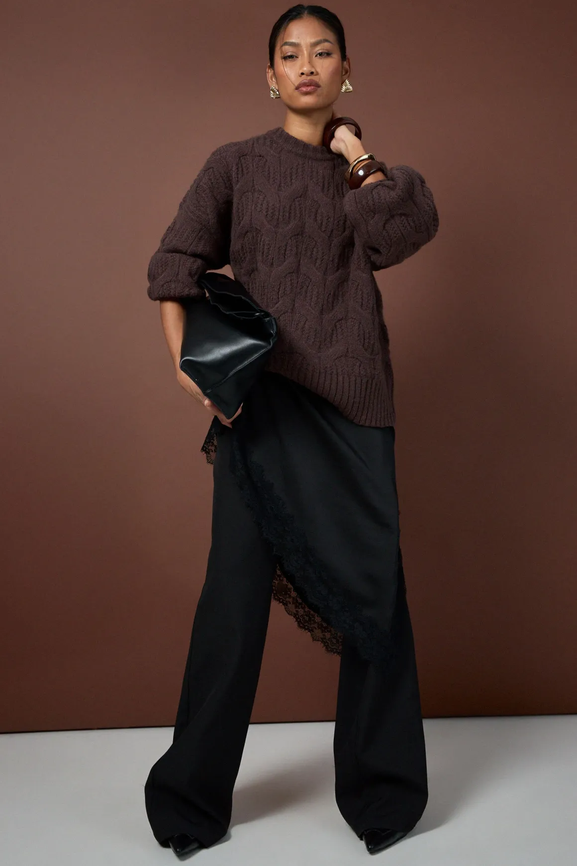 Fluffy Cable Knit Crew Neck Jumper