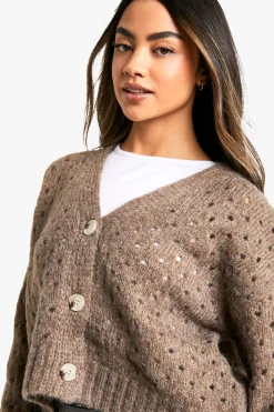 Fluffy Knitted Hole Detail Cardigan
