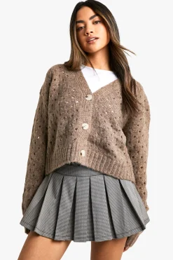 Fluffy Knitted Hole Detail Cardigan