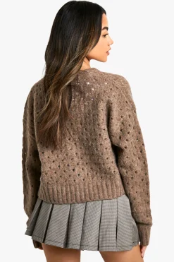 Fluffy Knitted Hole Detail Cardigan