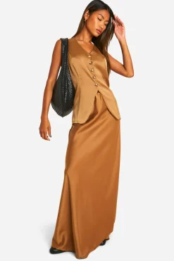 boohoo Fluid Gilet long en satin premium Fluid<Femme Tailleurs|Satin Et Dentelle