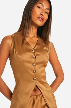 boohoo Fluid Gilet long en satin premium Fluid<Femme Tailleurs|Satin Et Dentelle