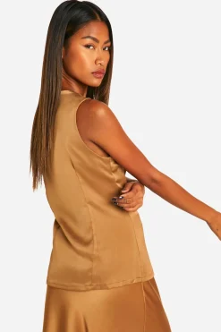 boohoo Fluid Gilet long en satin premium Fluid<Femme Tailleurs|Satin Et Dentelle