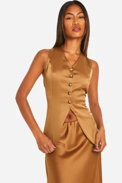 boohoo Fluid Gilet long en satin premium Fluid<Femme Tailleurs|Satin Et Dentelle