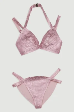 Fonds de bikini à double bretelles en bandage métallisé