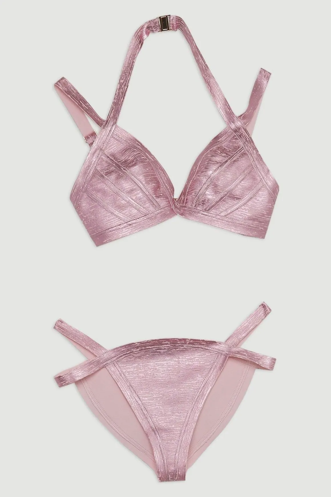 Fonds de bikini à double bretelles en bandage métallisé