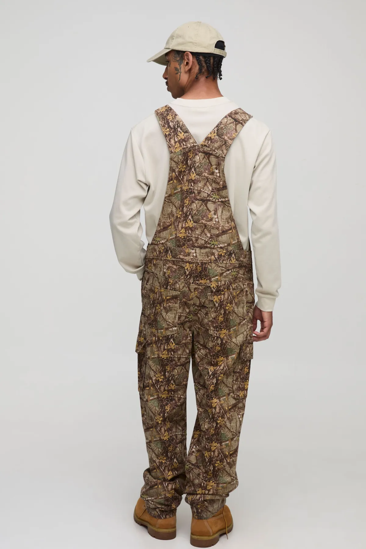 boohooMAN Forest Camo Cargo Pocket Relaxed Dungarees<Homme Denim|Denim