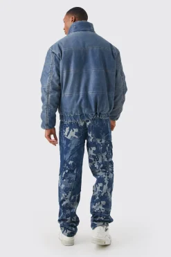 Funnel Neck Boxy Denim Look Pu Puffer