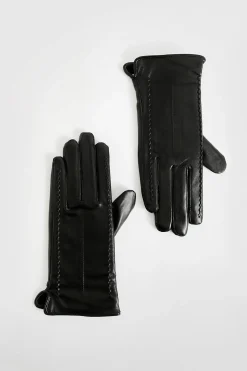 Gants En Synthétiquecuir Avec Détails De Coutures