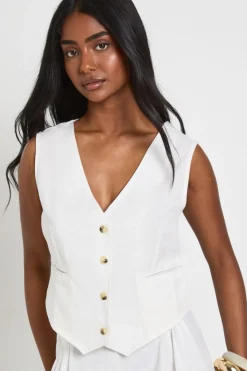 boohoo Gilet Ajusté Aspect Lin<Femme Tailleurs|Tops