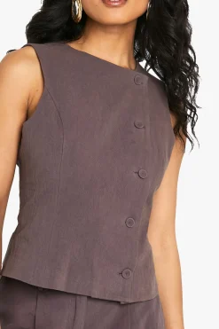 Gilet Ajusté Asymétrique En Lin
