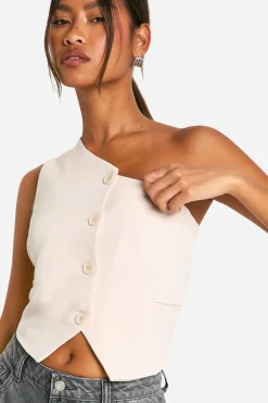 boohoo Gilet Ajusté Asymétrique Une Épaule En Tissu Tissé<Femme Tailleurs|Tops