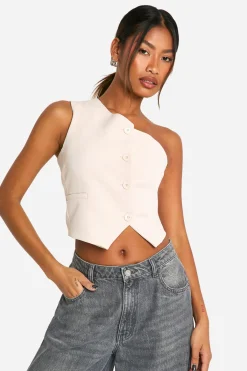 boohoo Gilet Ajusté Asymétrique Une Épaule En Tissu Tissé<Femme Tailleurs|Tops