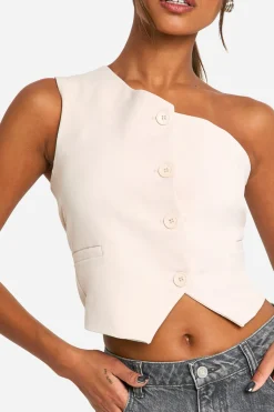 boohoo Gilet Ajusté Asymétrique Une Épaule En Tissu Tissé<Femme Tailleurs|Tops