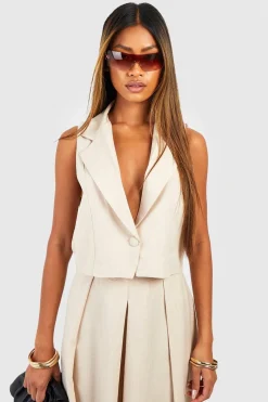 boohoo Gilet ajusté effet lin, coupé court<Femme Tailleurs|Vestes & Manteaux