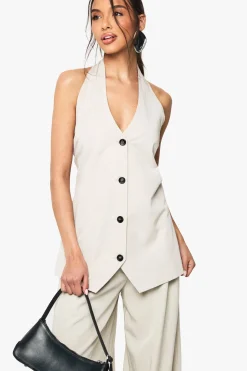 Gilet ajusté à encolure halter et coupe longue