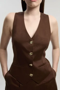 Gilet Ajusté en Lin avec Détail Dos Corset