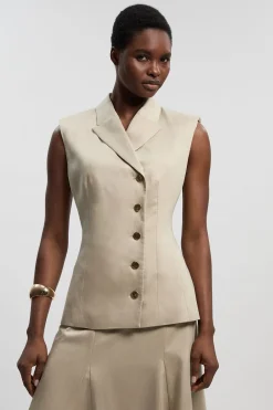 KarenMillen Gilet Ajusté en Lin avec Détail Dos Corset et Boutonnage Devant<Femme Tailleurs|Ensembles