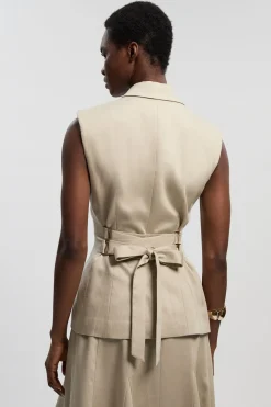 KarenMillen Gilet Ajusté en Lin avec Détail Dos Corset et Boutonnage Devant<Femme Tailleurs|Ensembles