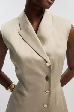 KarenMillen Gilet Ajusté en Lin avec Détail Dos Corset et Boutonnage Devant<Femme Tailleurs|Ensembles