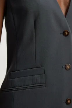 Gilet Ajusté en Sergé Essentiel à Simple Boutonnage