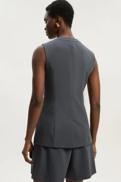 Gilet Ajusté en Sergé Essentiel à Simple Boutonnage