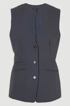 Gilet Ajusté en Sergé Essentiel à Simple Boutonnage