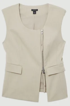 Gilet ajusté en viscose avec fermeture éclair et surpiqûres multiples