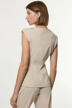 Gilet ajusté en viscose avec fermeture éclair et surpiqûres multiples