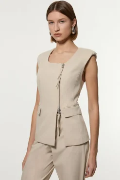Gilet ajusté en viscose avec fermeture éclair et surpiqûres multiples