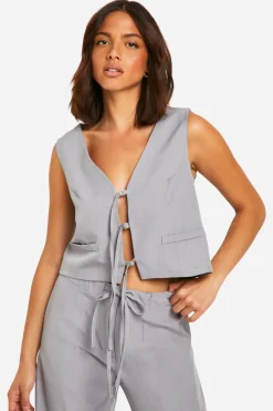 boohoo Gilet ajusté à nouer devant<Femme Tailleurs|Tops