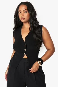 Gilet asymétrique à boutons dorés Plus