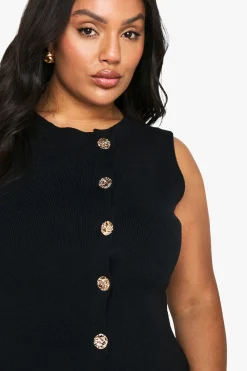 Gilet asymétrique à boutons dorés pour grandes tailles