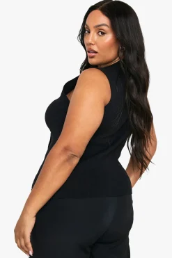 Gilet asymétrique à boutons dorés pour grandes tailles