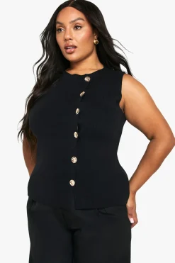 Gilet asymétrique à boutons dorés pour grandes tailles