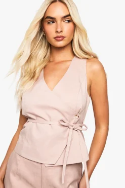 boohoo Gilet asymétrique à nouer à la taille<Femme Tailleurs|Tops