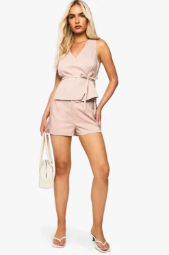 boohoo Gilet asymétrique à nouer à la taille<Femme Tailleurs|Tops