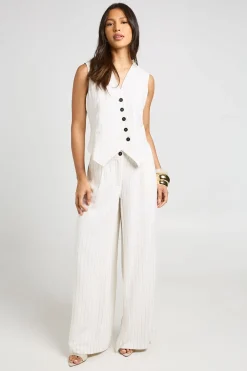 Gilet Asymétrique À Rayures Effet Lin