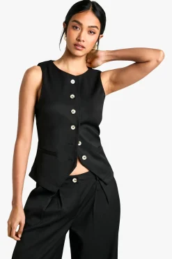 Gilet boutonné ajusté tissé