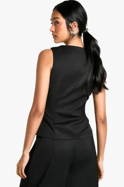 Gilet boutonné ajusté tissé
