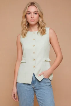 Gilet Boutonné Avec Détail De Volants Sur Les Poches